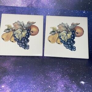 2 Fruit Ceramic Tile Trivet Home And Garden Party Made In USA 6" x 6"